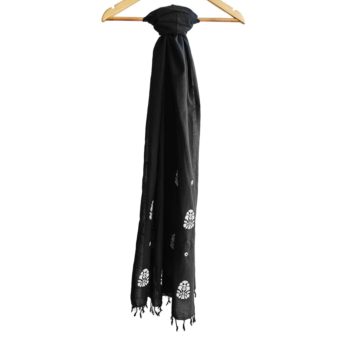 Onyx Black Ranghar Pattern Cotton Stole - NEST by Arpit Agarwal