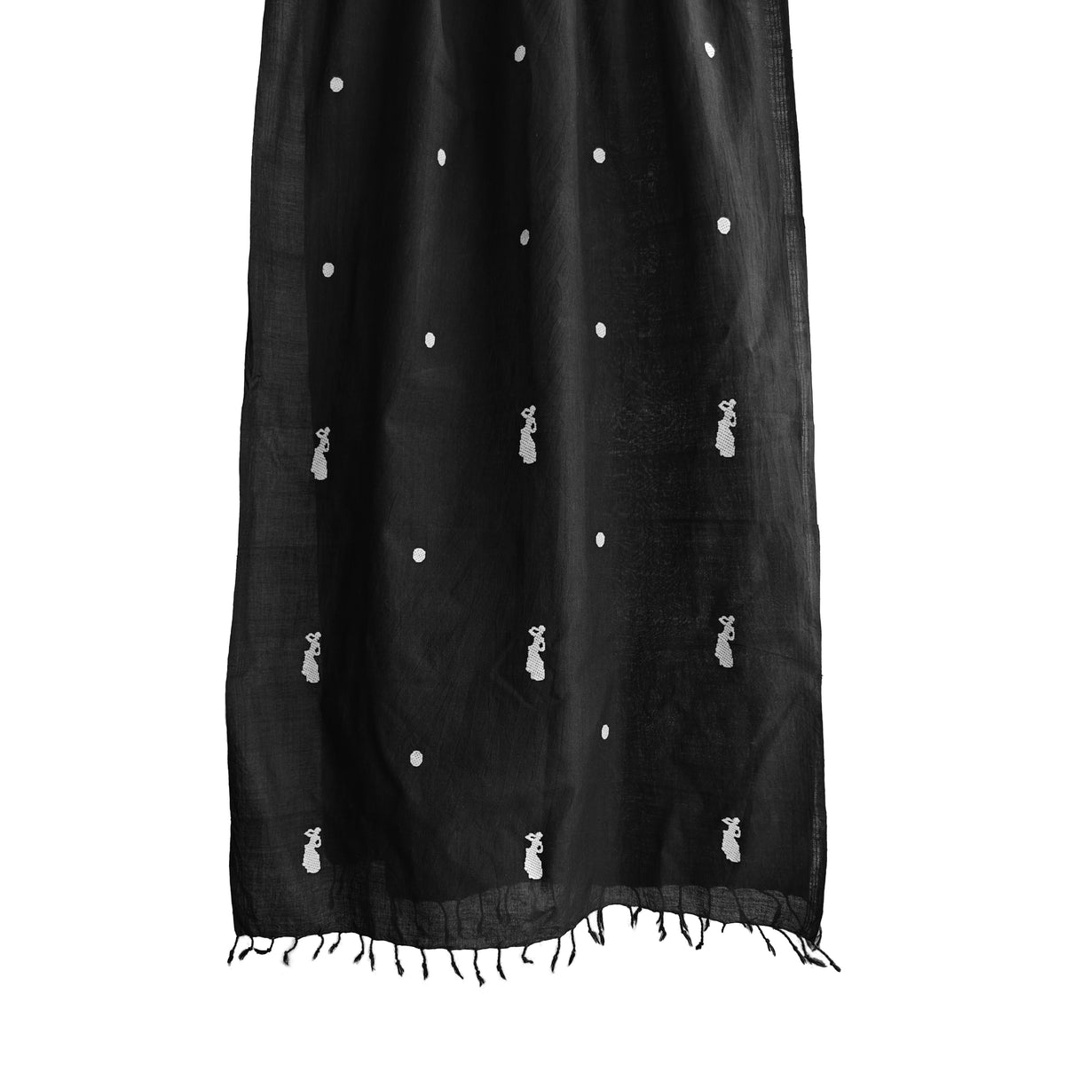 Onyx Black Bihu Pattern Cotton Stole - NEST by Arpit Agarwal