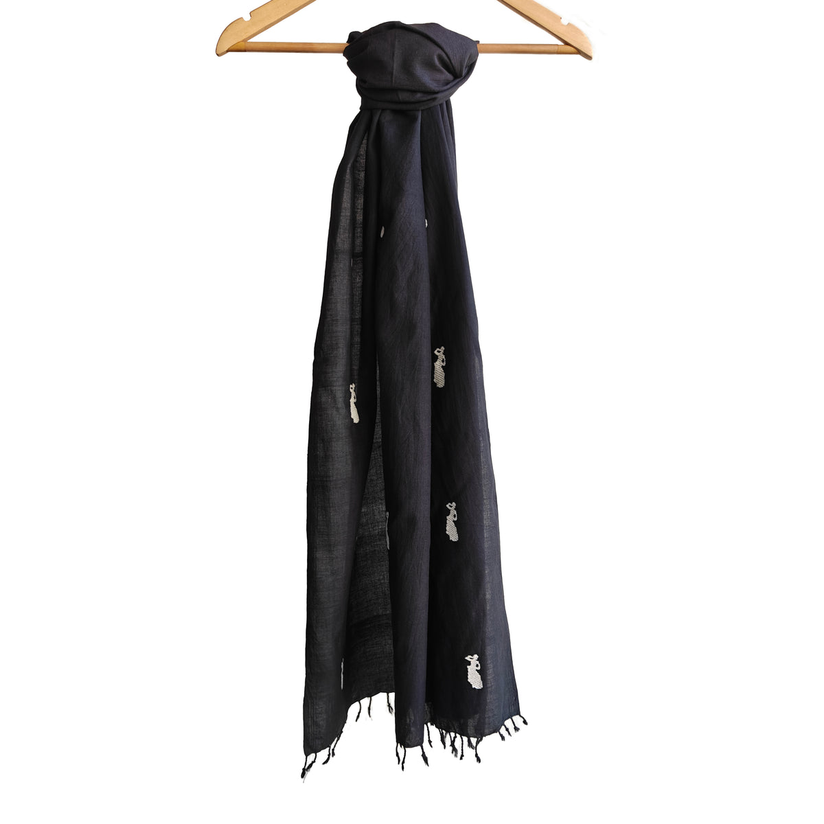 Onyx Black Bihu Pattern Cotton Stole - NEST by Arpit Agarwal