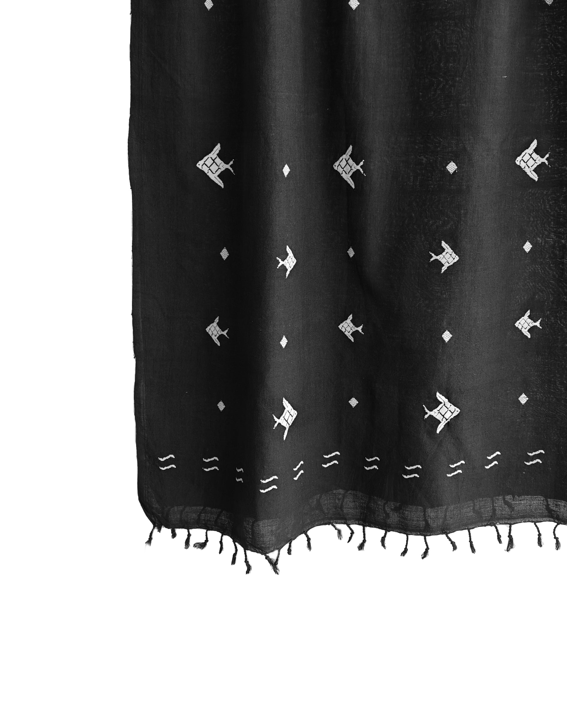 Onyx Black Fish Pattern Cotton Stole - NEST by Arpit Agarwal