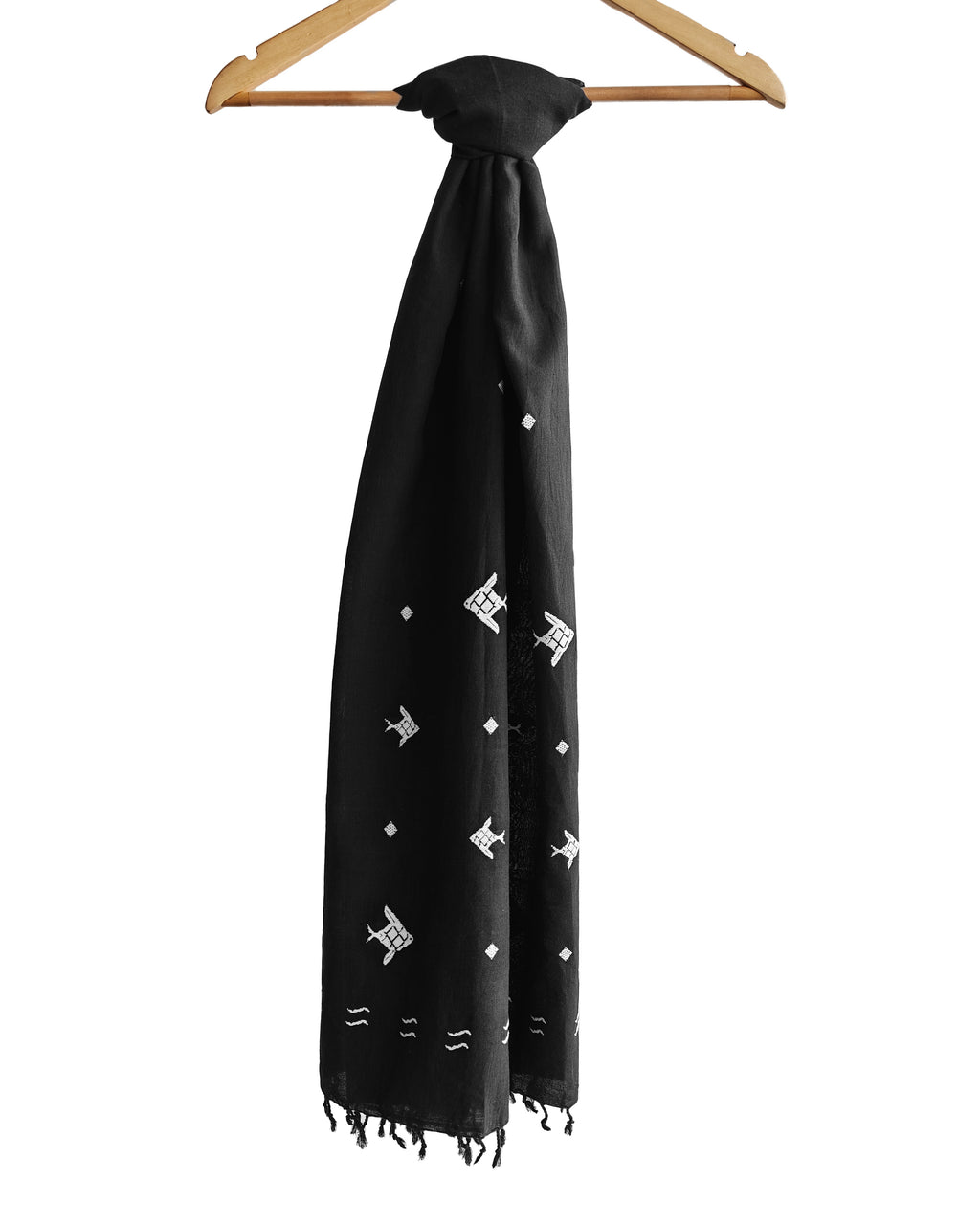 Onyx Black Fish Pattern Cotton Stole - NEST by Arpit Agarwal