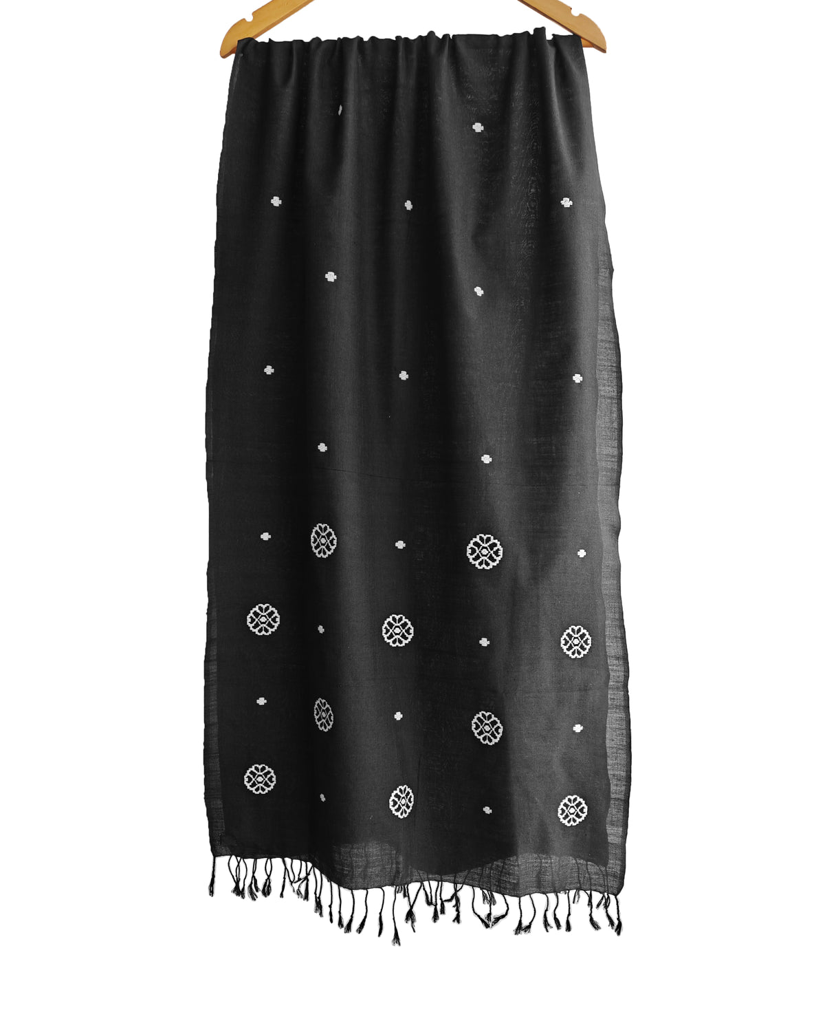 Onyx Black Xopun Pattern Cotton Stole - NEST by Arpit Agarwal