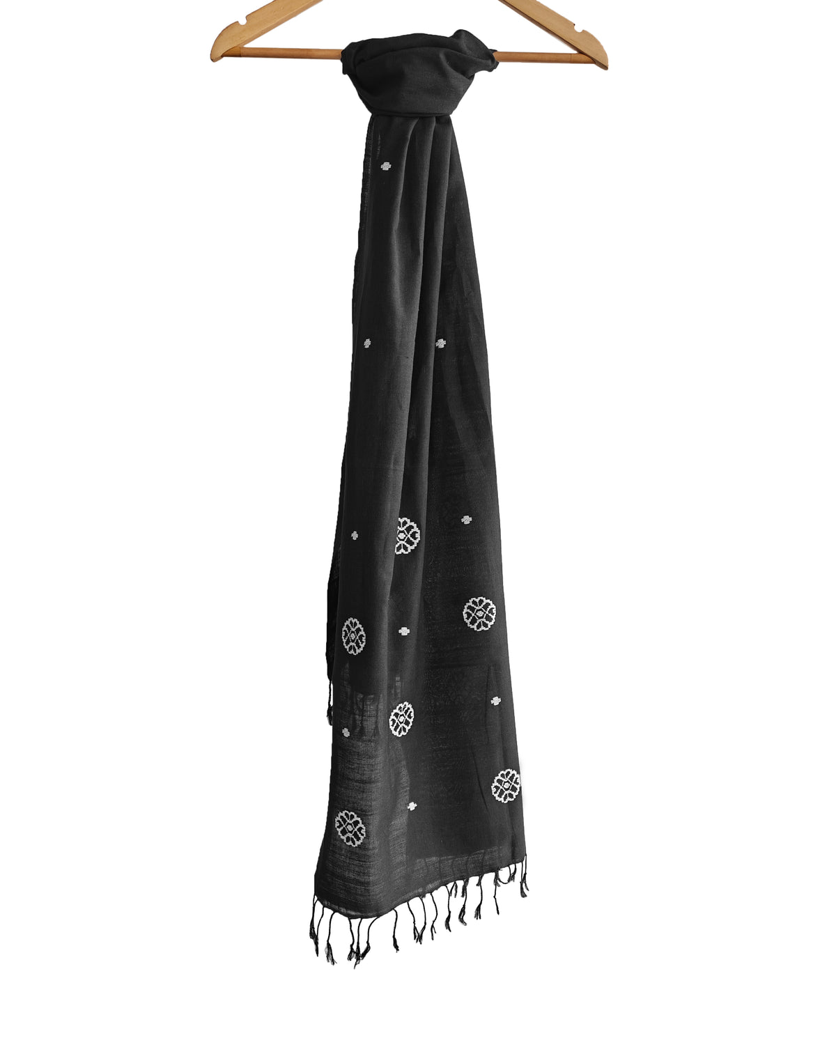 Onyx Black Xopun Pattern Cotton Stole - NEST by Arpit Agarwal