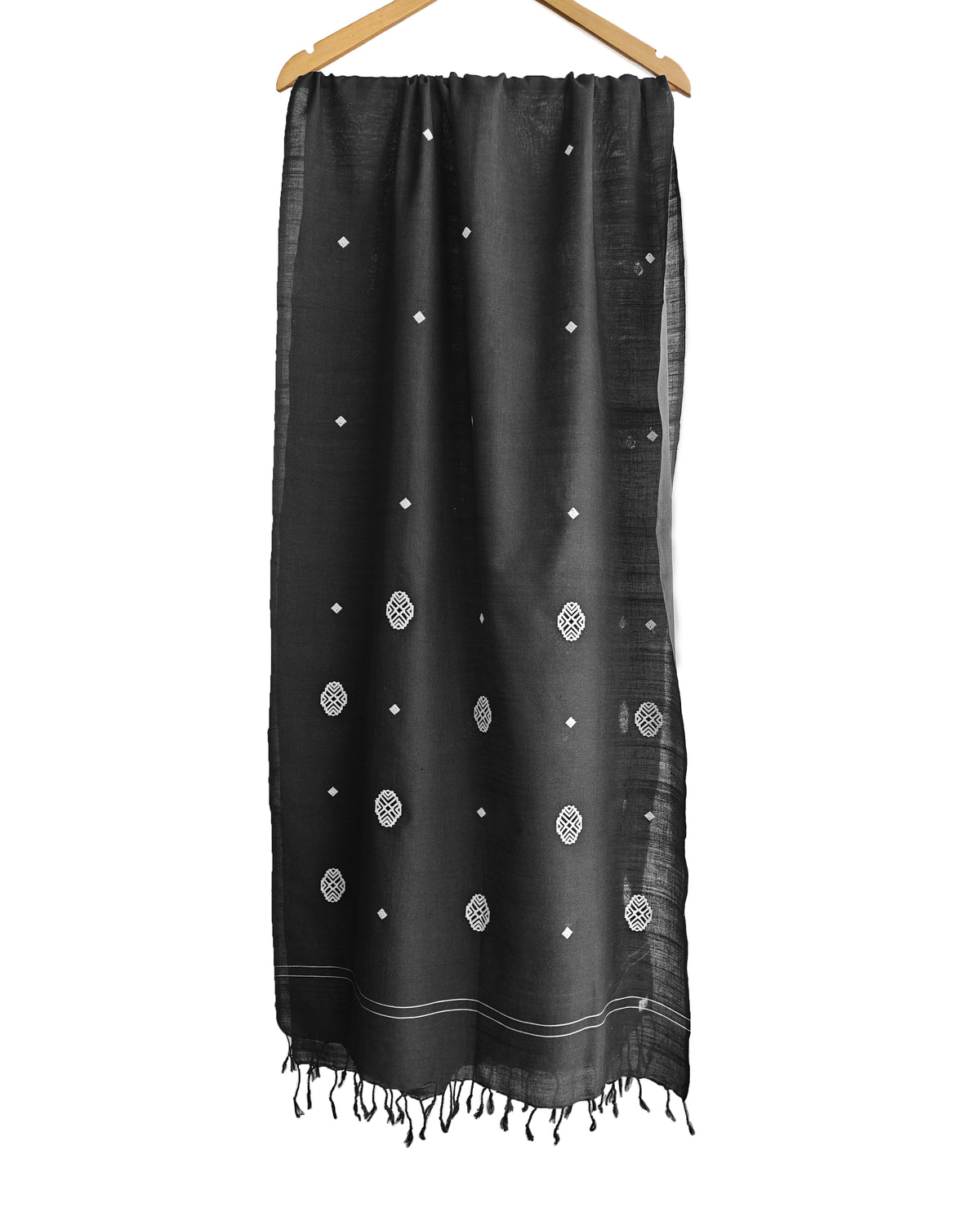 Onyx Black Phoolam Pattern Cotton Stole - NEST by Arpit Agarwal