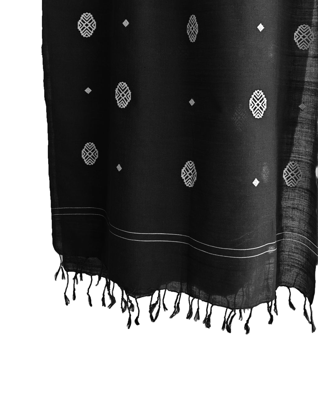 Onyx Black Phoolam Pattern Cotton Stole - NEST by Arpit Agarwal