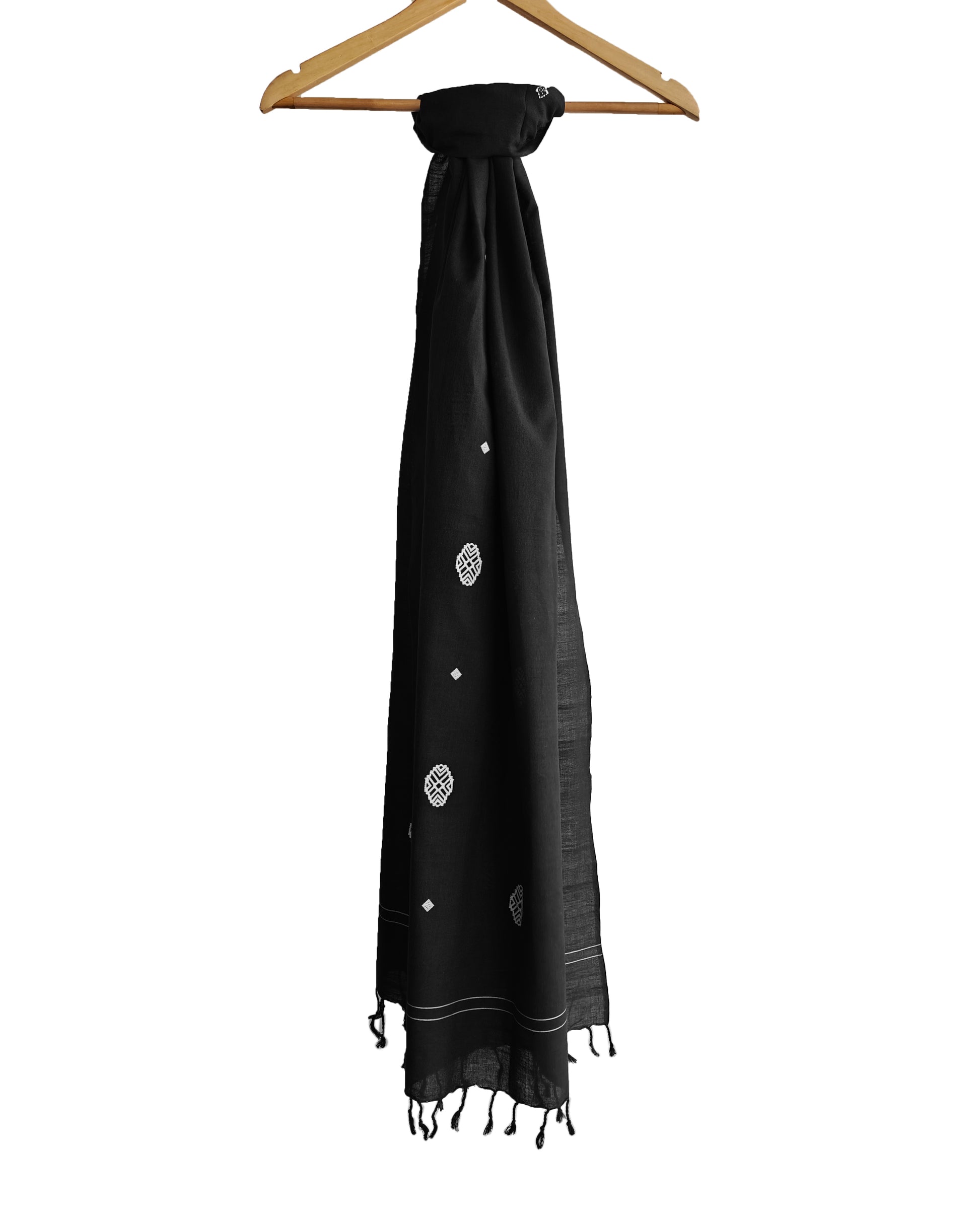 Onyx Black Phoolam Pattern Cotton Stole - NEST by Arpit Agarwal