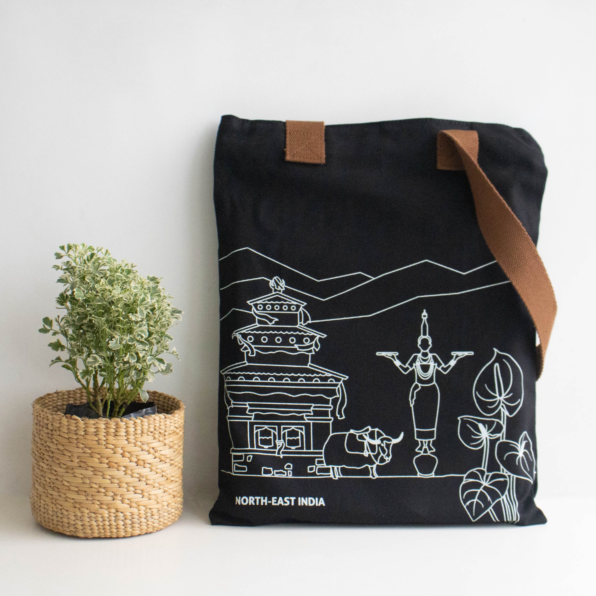 North-East India's Iconic Symbols Black Canvas Tote Bag