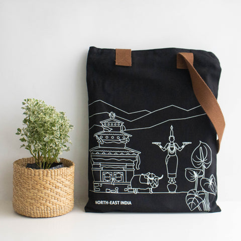 North-East India's Iconic Symbols Black Canvas Tote Bag