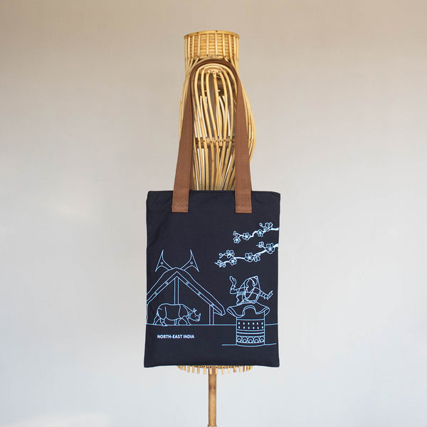 North-East India's Iconic Symbols Navy Canvas Tote Bag