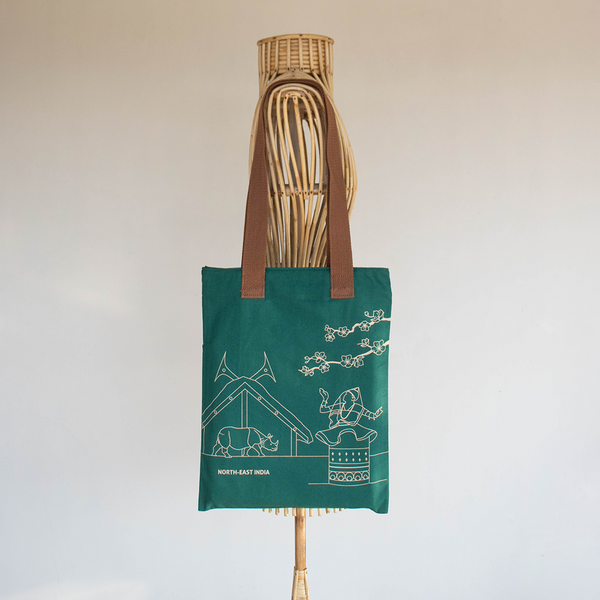 North-East India's Iconic Symbols Forest Green Canvas Tote Bag