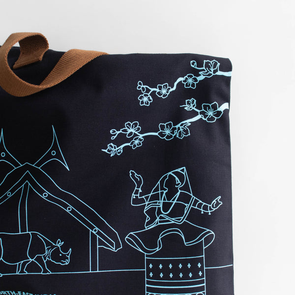 North-East India's Iconic Symbols Navy Canvas Tote Bag