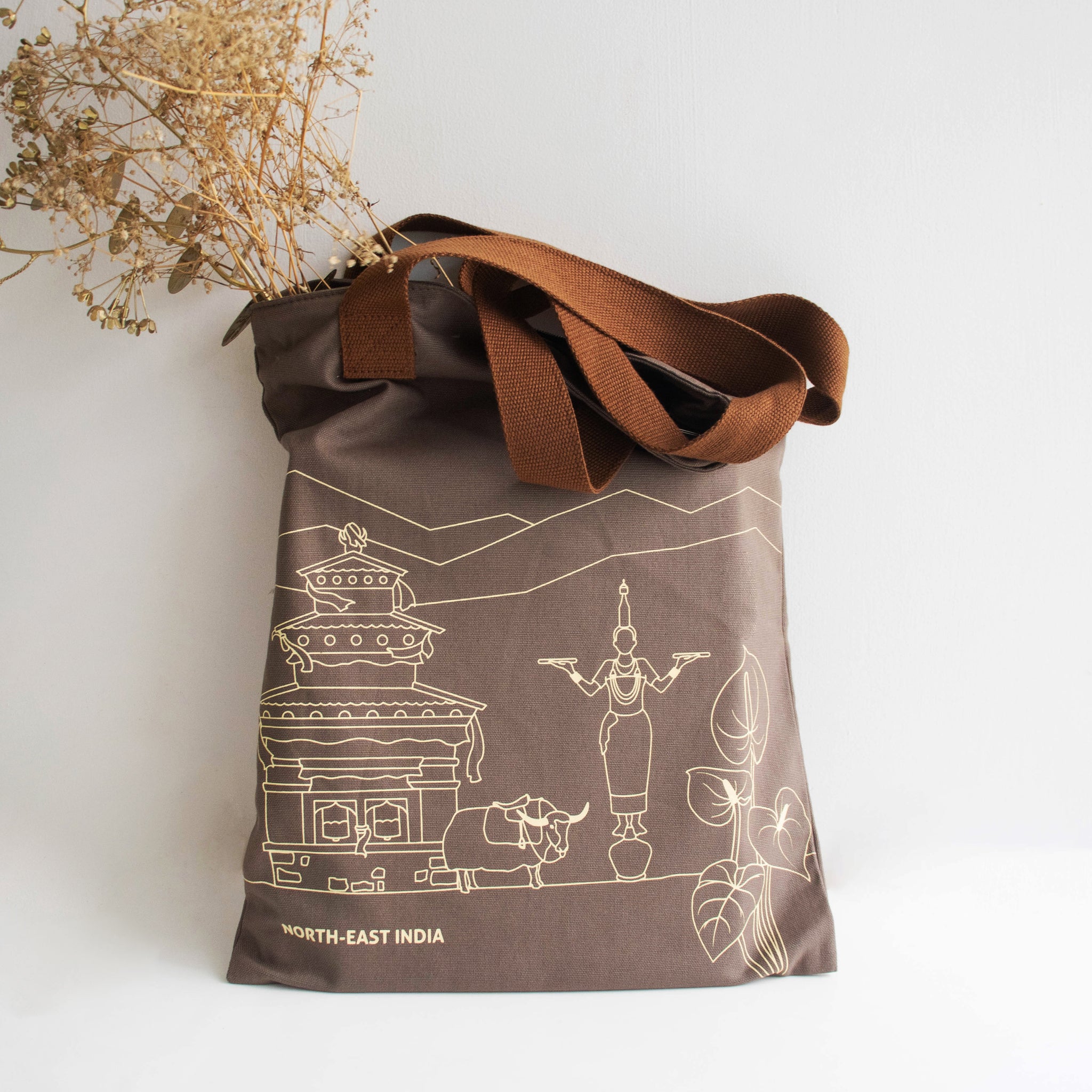 North-East India's Iconic Symbols Grey Canvas Tote Bag