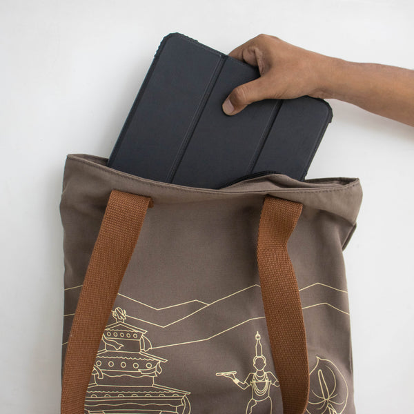 North-East India's Iconic Symbols Grey Canvas Tote Bag