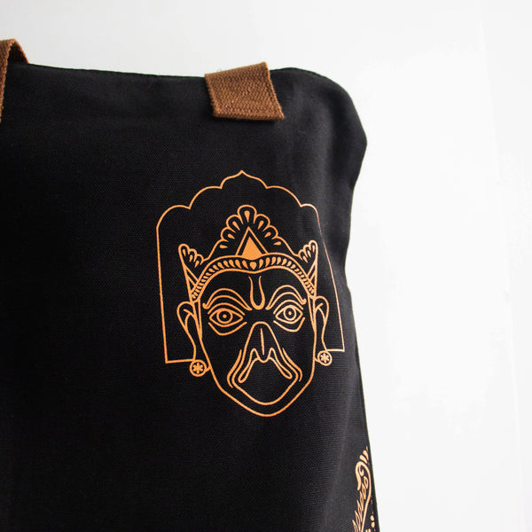 Assam's Popular Symbols Black Canvas with Orange Tote Bag