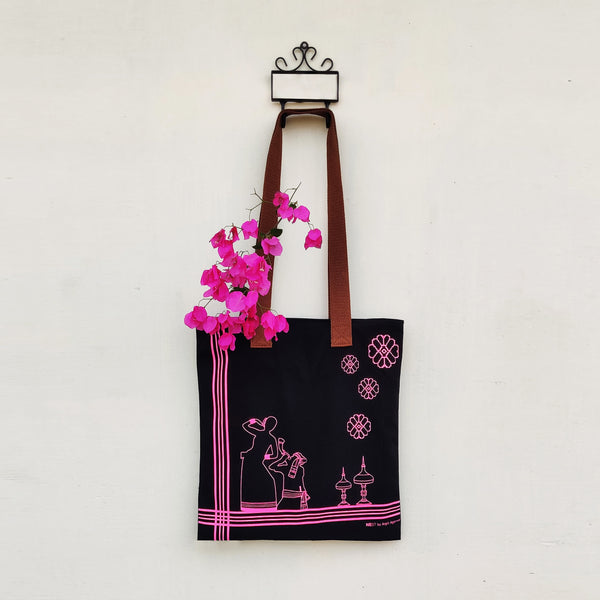 Assam Bihu Black Canvas Tote Bag - NEST by Arpit Agarwal
