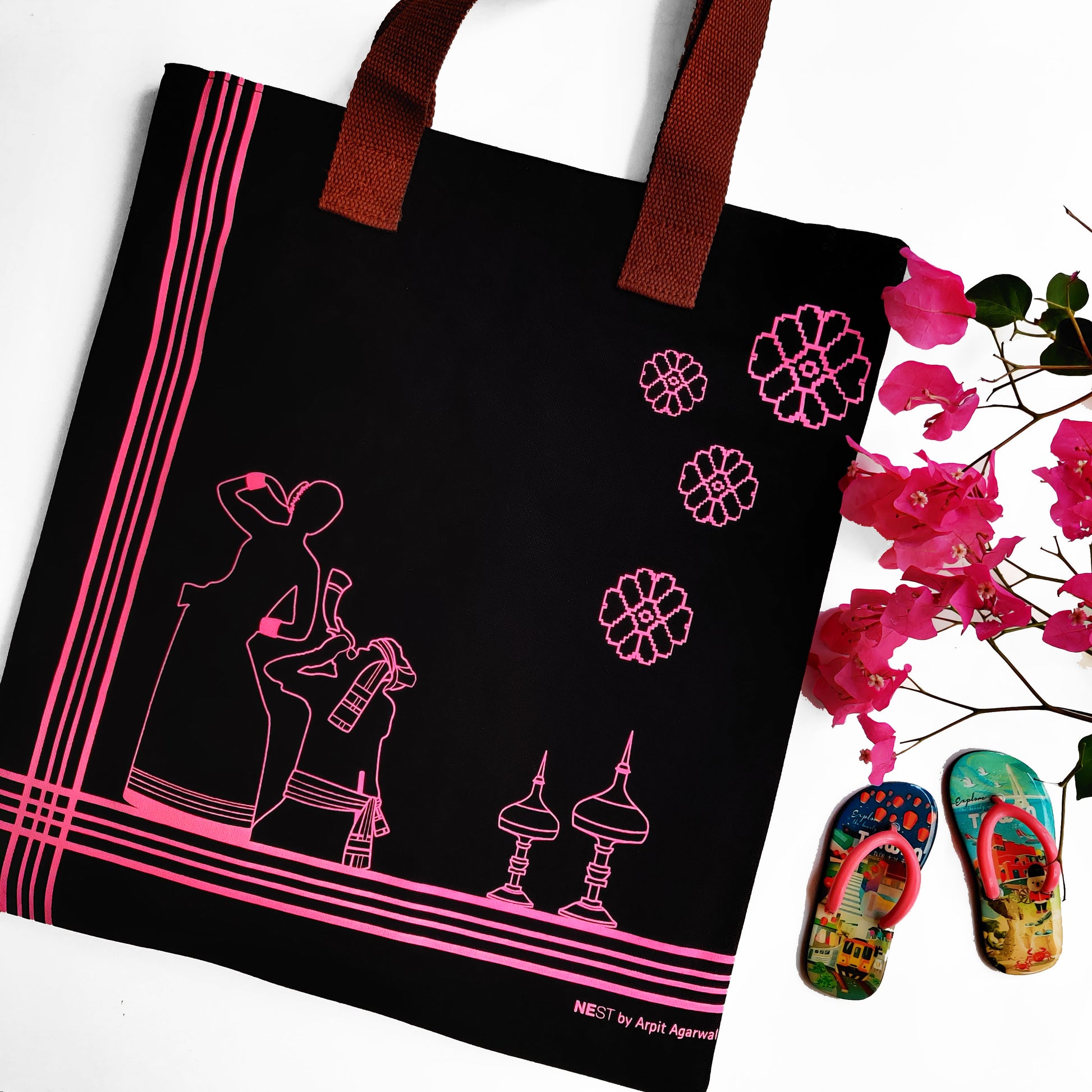 Assam Bihu Black Canvas Tote Bag - NEST by Arpit Agarwal