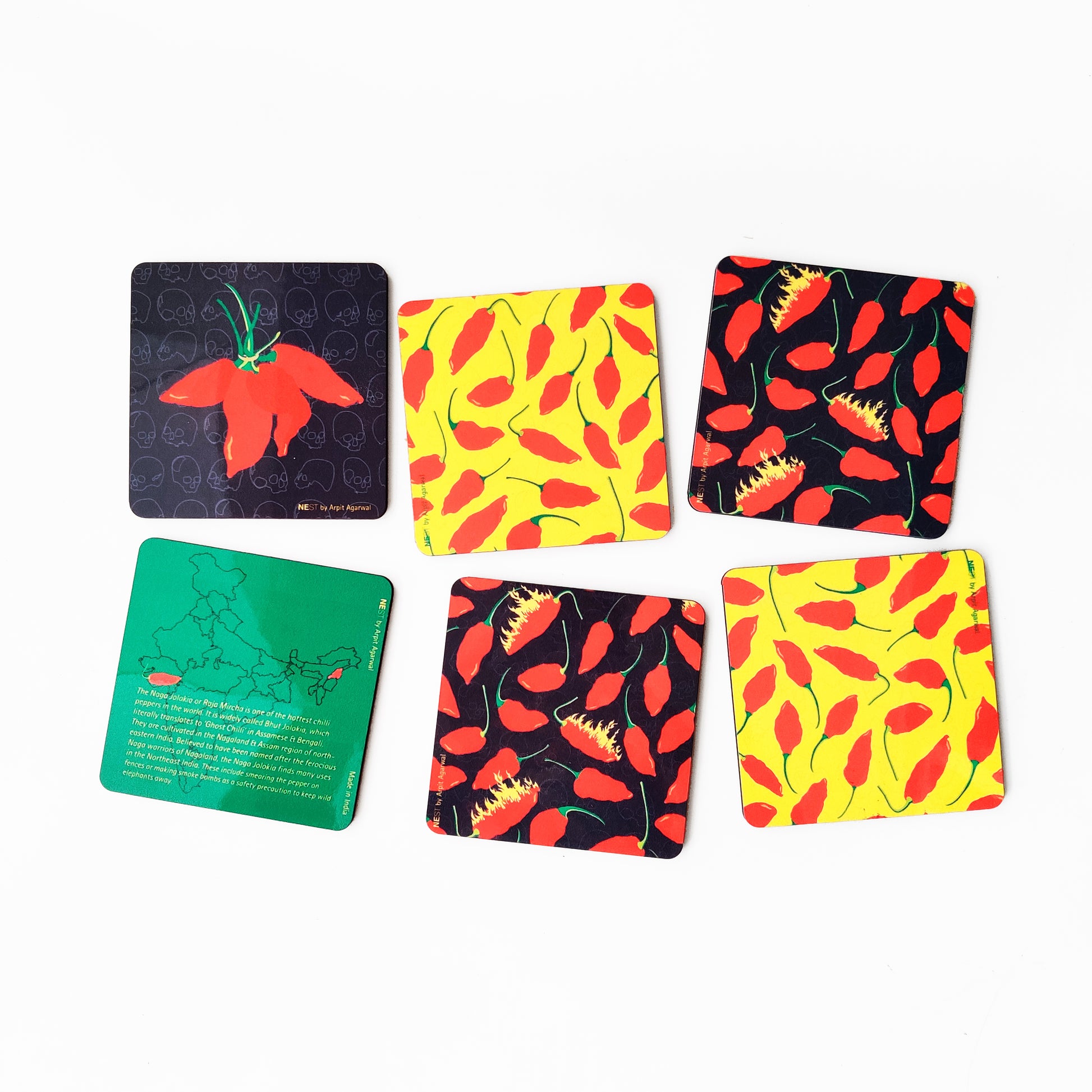Nagaland Ghost Chilli Coasters - Set of Six