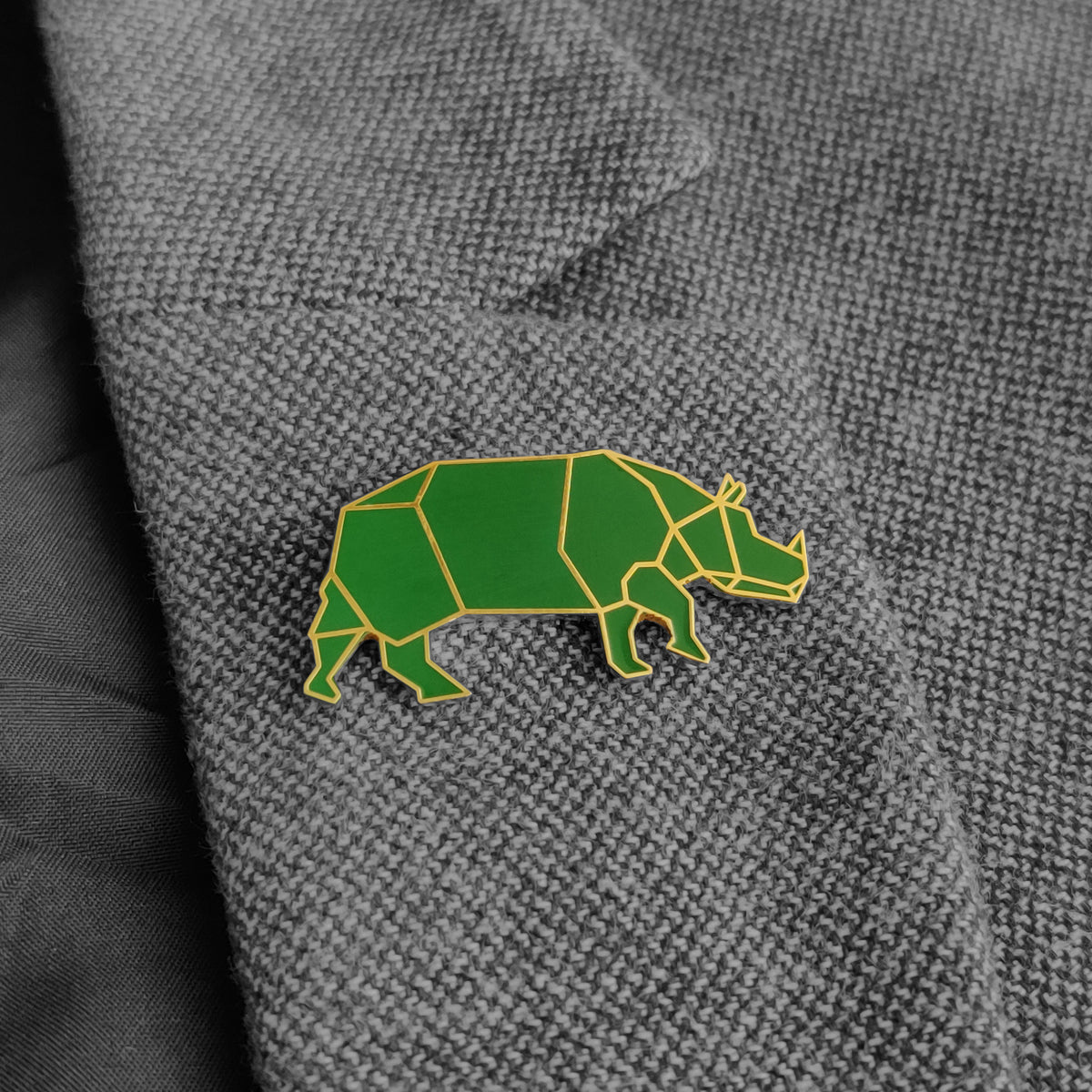 Assam Rhino Lapel Pin - Green - NEST by Arpit Agarwal