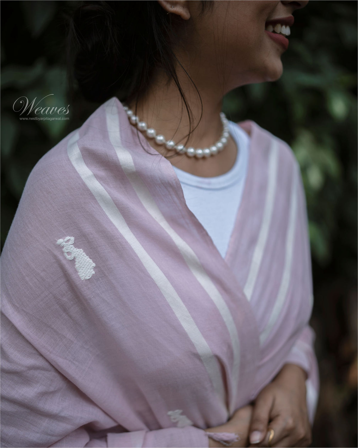 Pale Pink with Bihu Dance Motif Cotton Sari - NEST by Arpit Agarwal