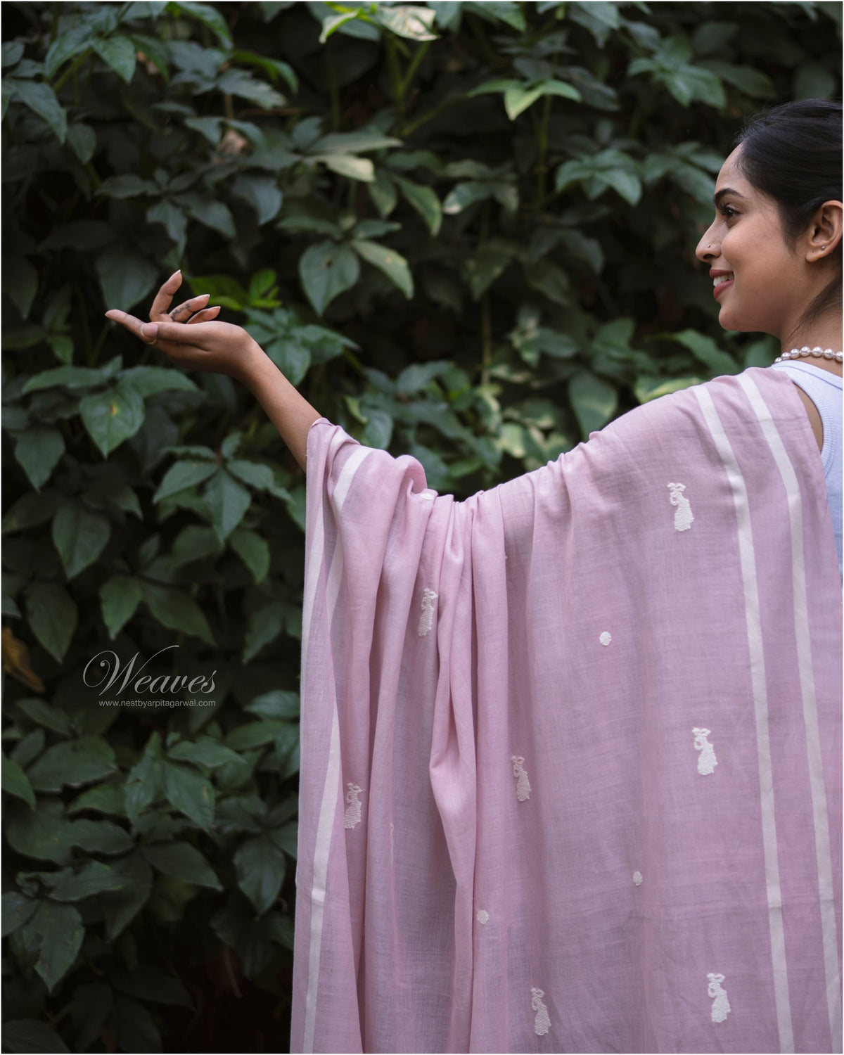 Pale Pink with Bihu Dance Motif Cotton Sari - NEST by Arpit Agarwal