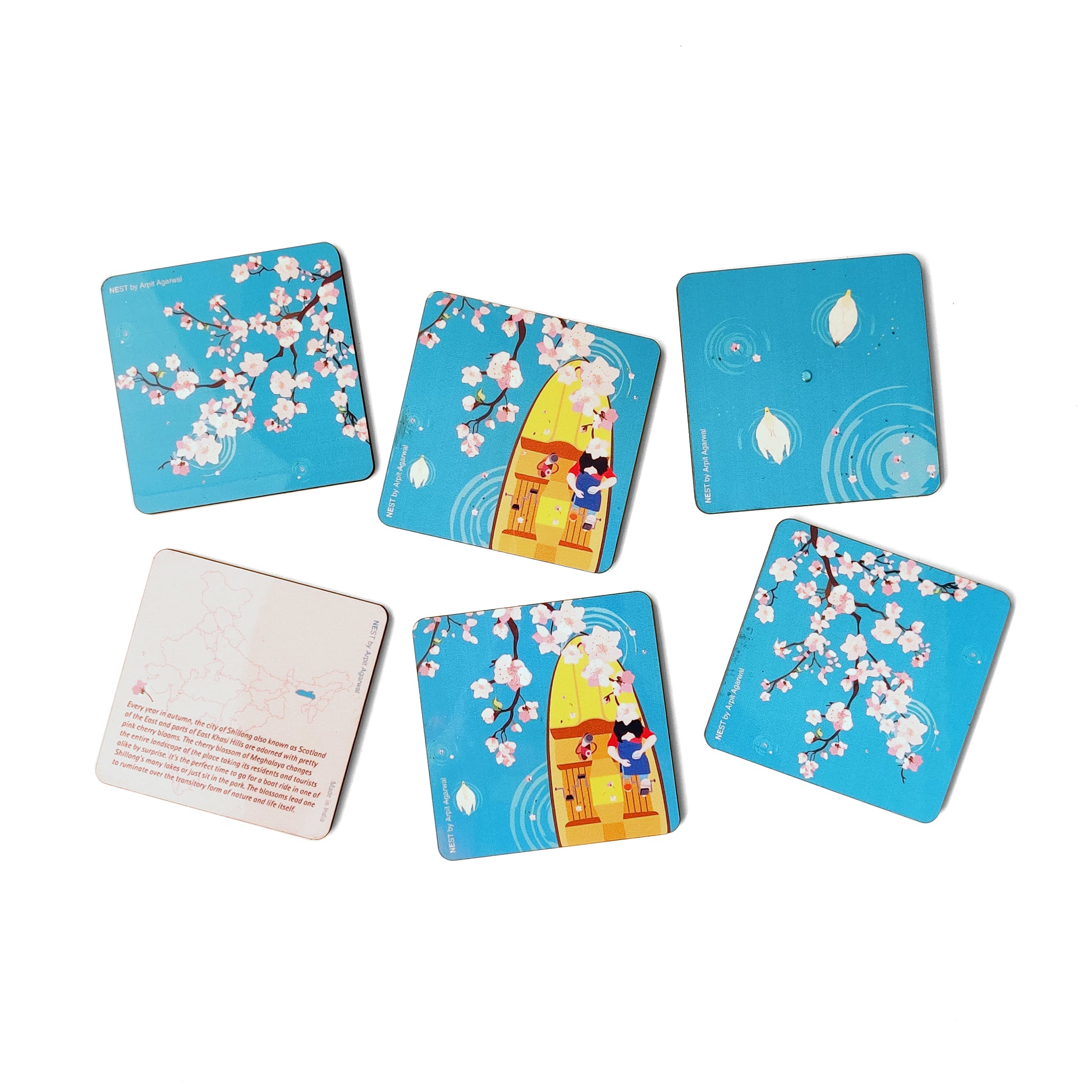 Meghalaya Cherry Blossom Coasters - Set of Six
