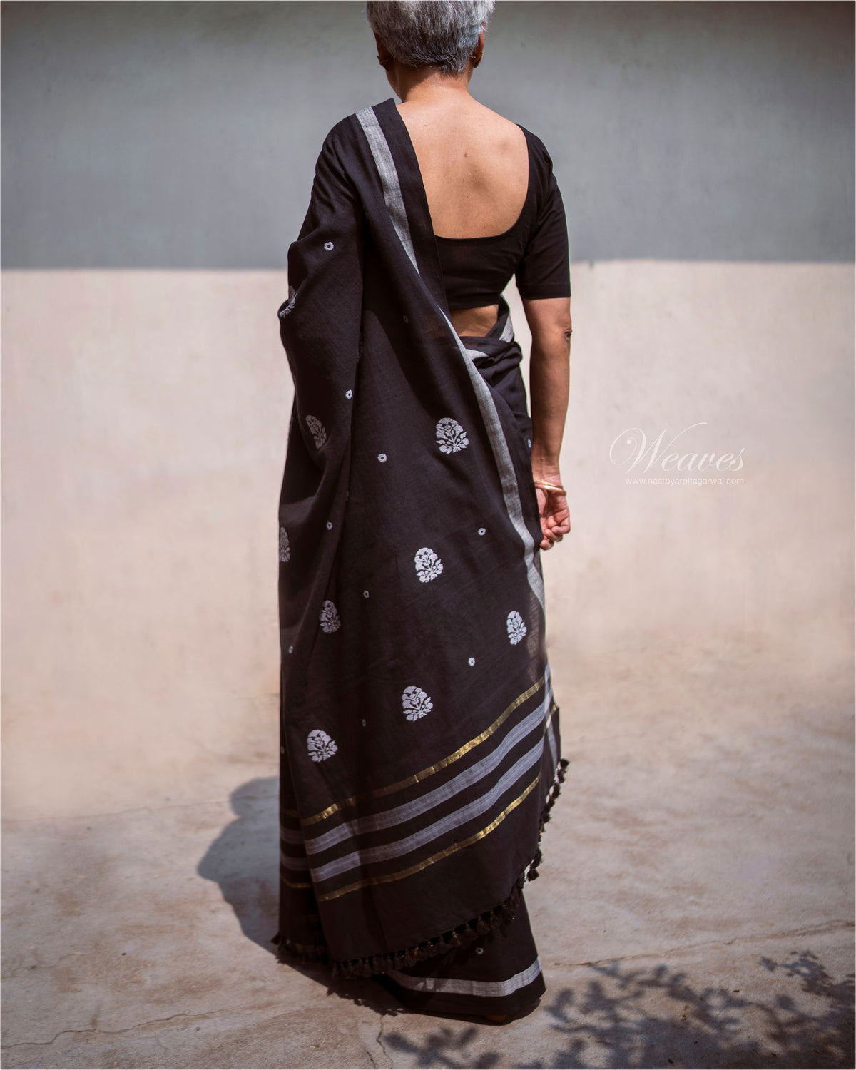 Onyx Black Grey with Rang Motif Cotton Sari - NEST by Arpit Agarwal