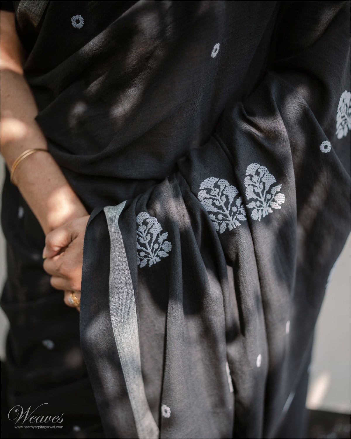 Onyx Black Grey with Rang Motif Cotton Sari - NEST by Arpit Agarwal
