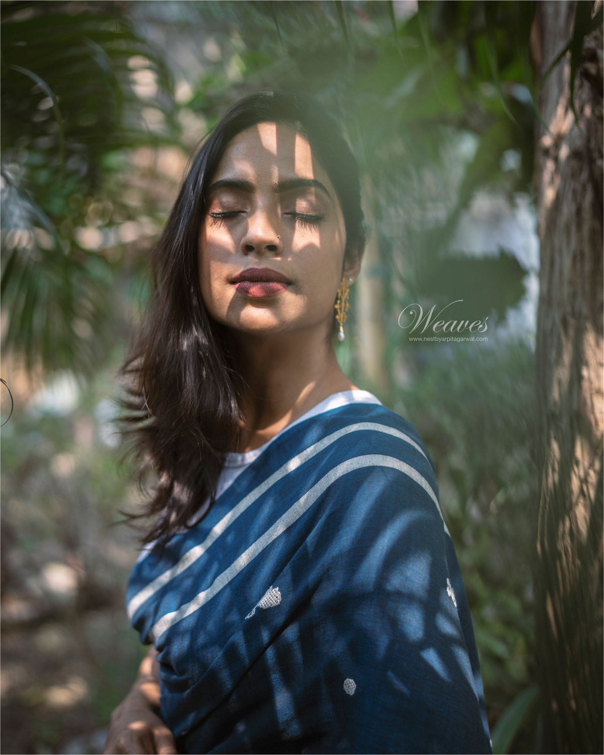 Midnight Blue with Bihu Dance Motif Cotton Sari - NEST by Arpit Agarwal