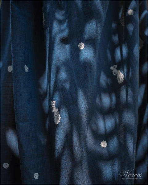 Midnight Blue with Bihu Dance Motif Cotton Sari