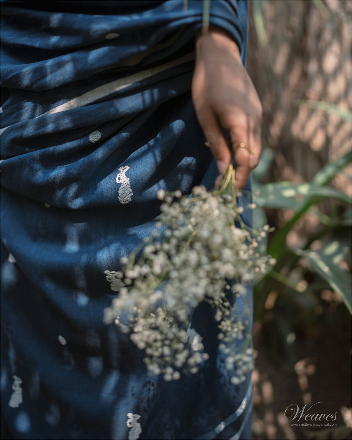 Midnight Blue with Bihu Dance Motif Cotton Sari - NEST by Arpit Agarwal