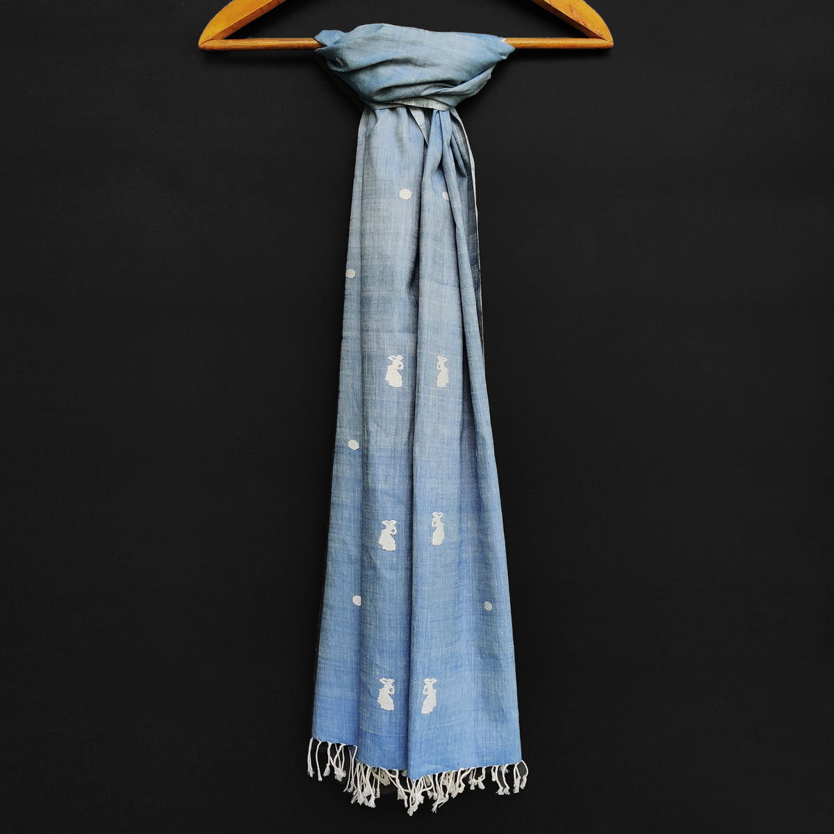 Sky Blue Bihu Pattern Cotton Stole - NEST by Arpit Agarwal