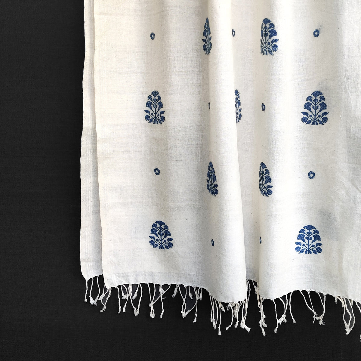 Raw White Ranghar Pattern Cotton Stole - NEST by Arpit Agarwal