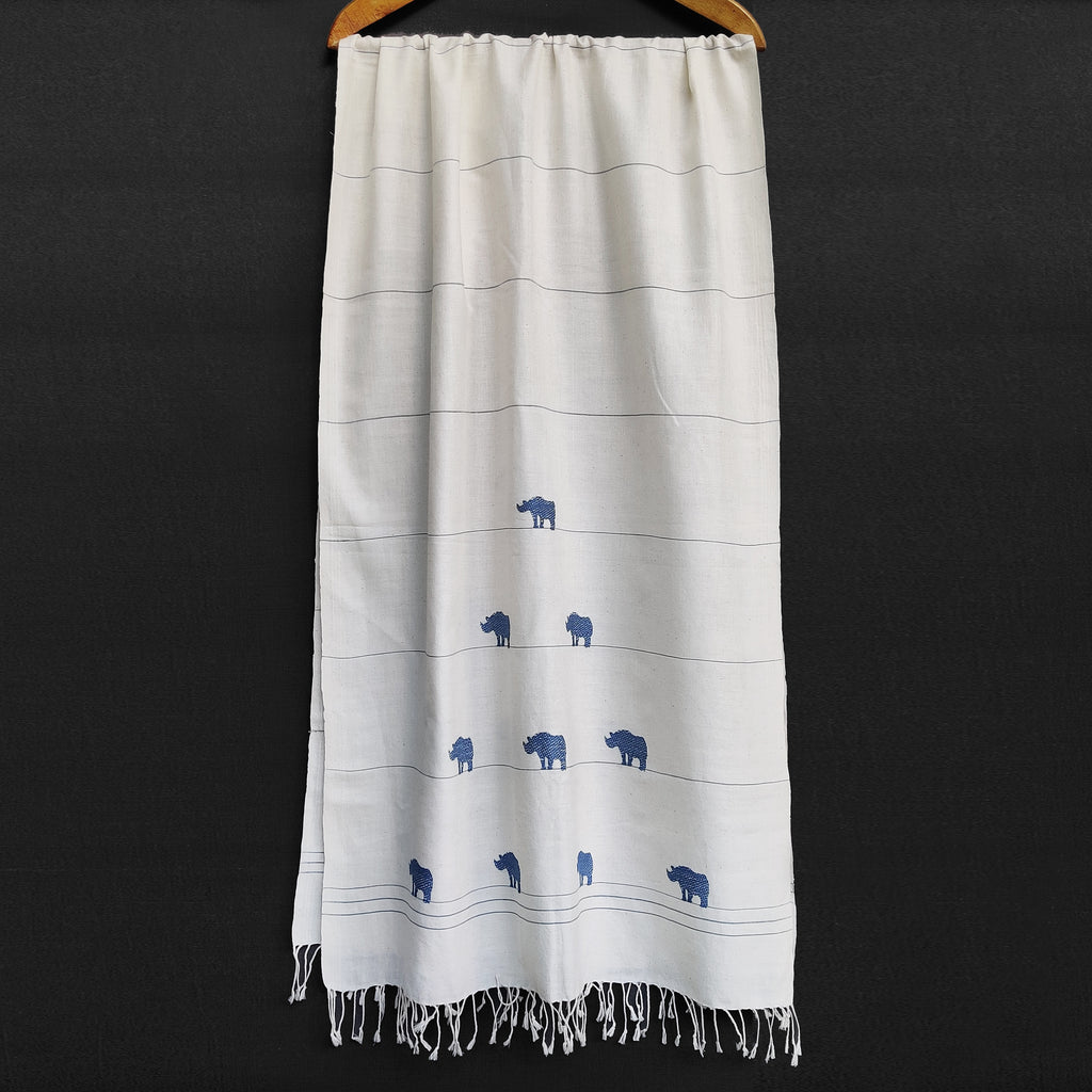 Raw White Rhino Pattern Cotton Stole
