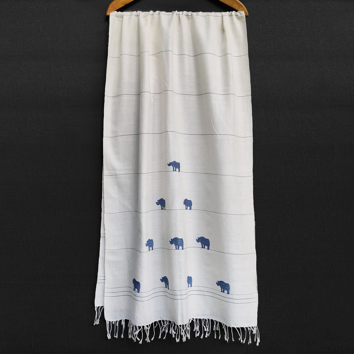 Raw White Rhino Pattern Cotton Stole - NEST by Arpit Agarwal