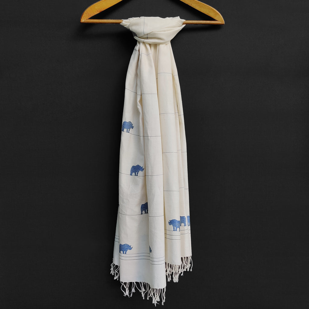 Raw White Rhino Pattern Cotton Stole
