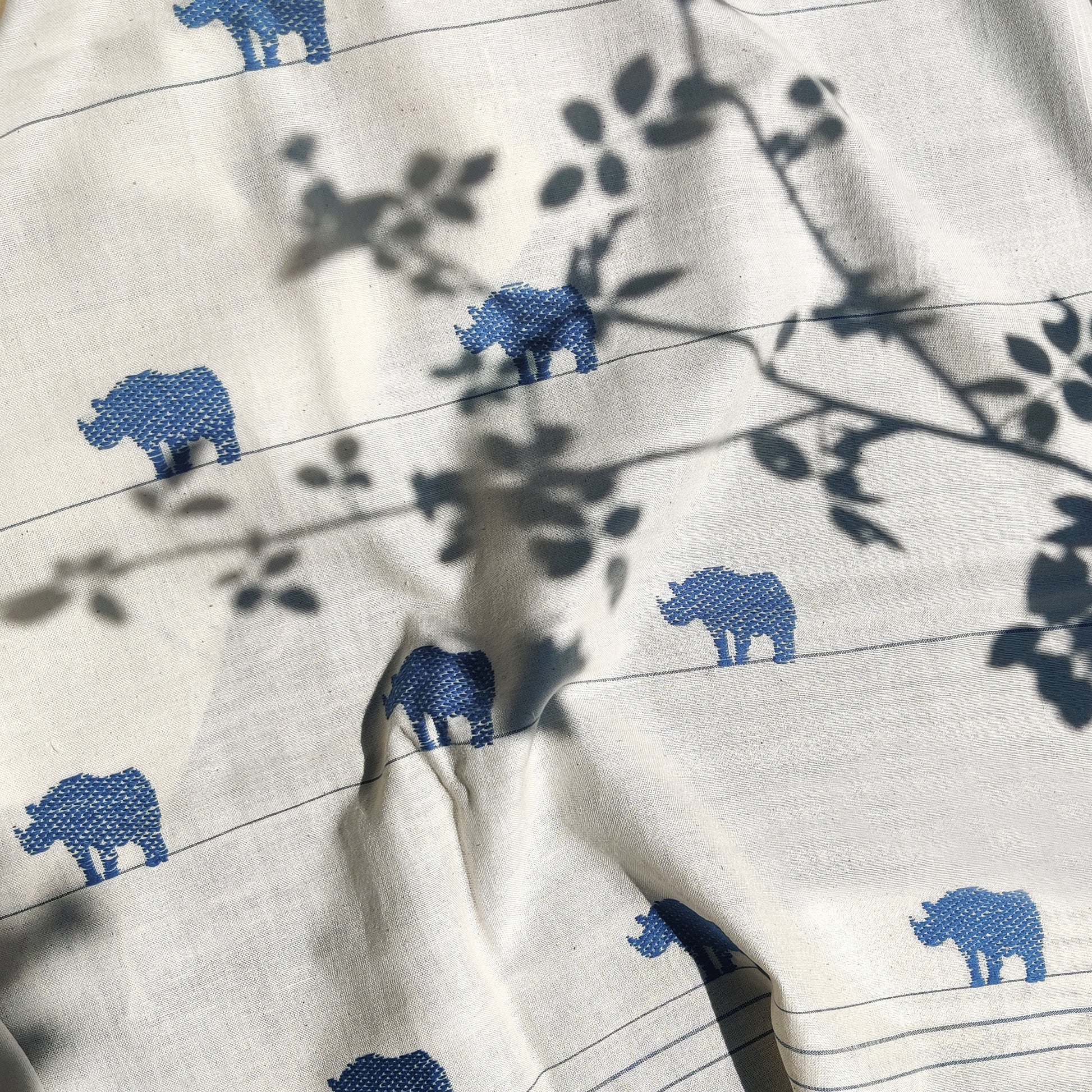 Raw White Rhino Pattern Cotton Stole