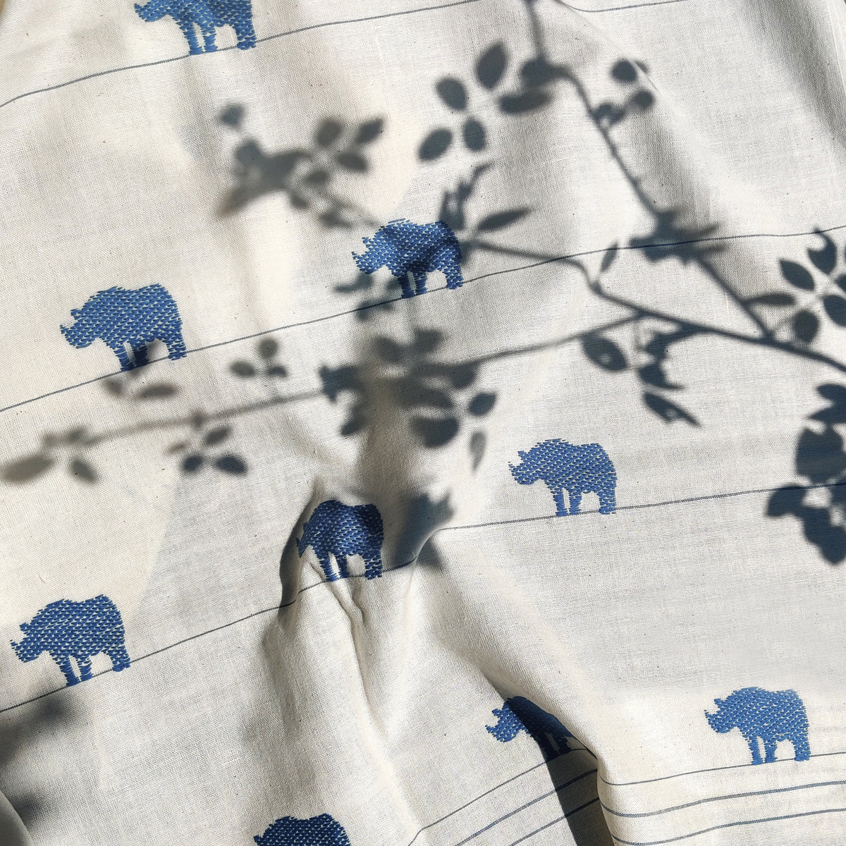 Raw White Rhino Pattern Cotton Stole - NEST by Arpit Agarwal