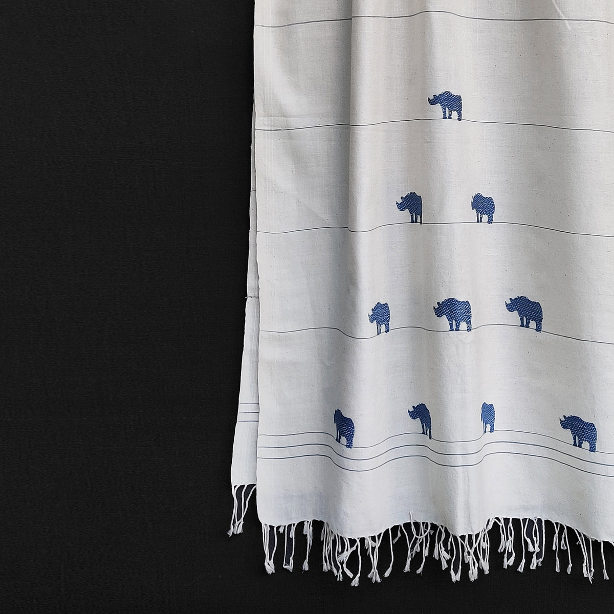 Raw White Rhino Pattern Cotton Stole - NEST by Arpit Agarwal