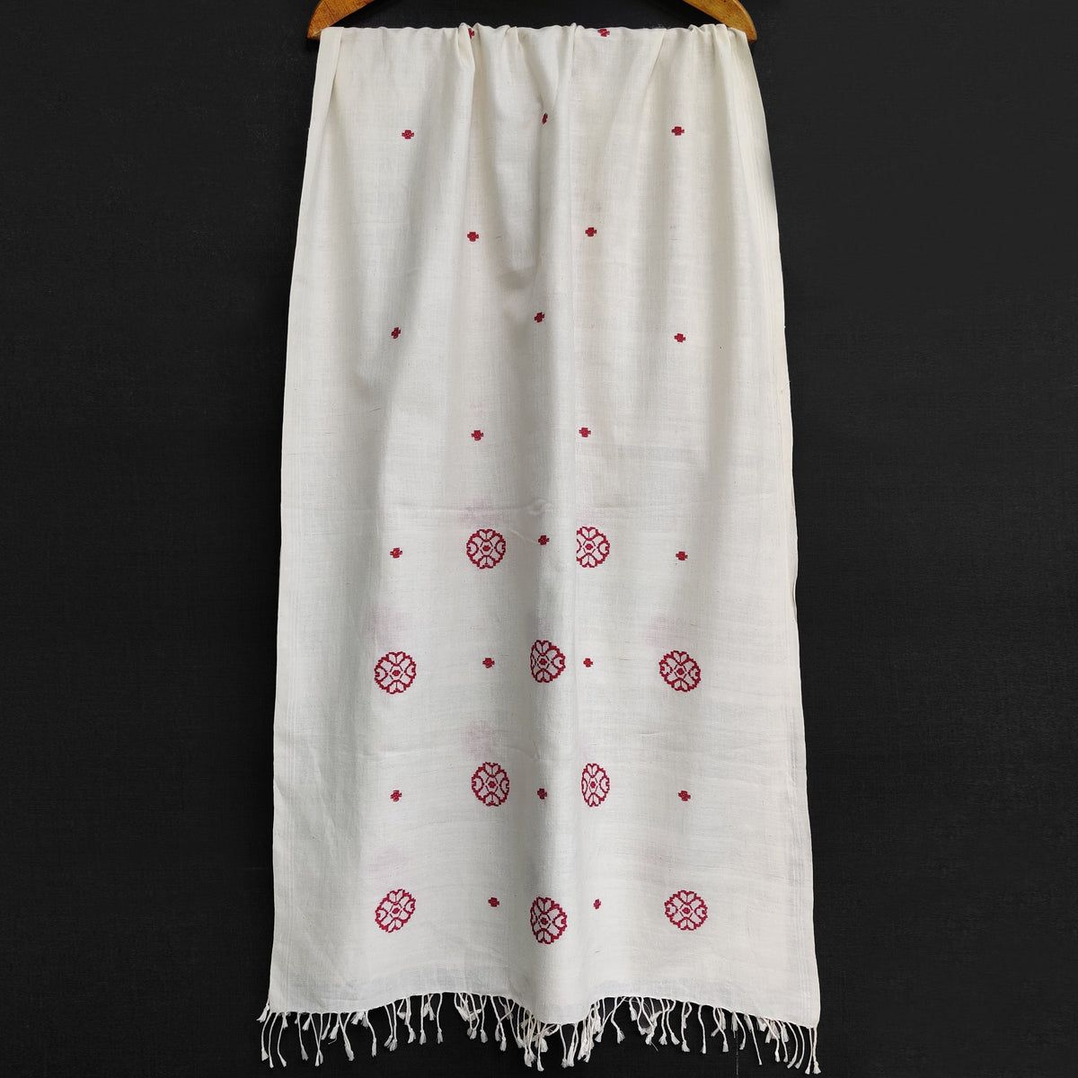 Pearl White Xopun Pattern Cotton Stole