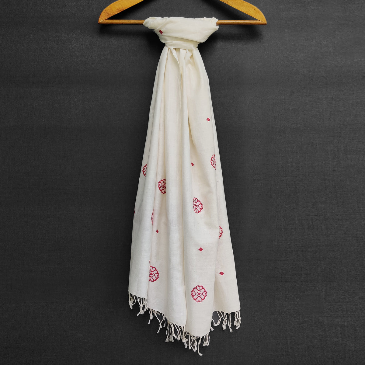 Pearl White Xopun Pattern Cotton Stole - NEST by Arpit Agarwal