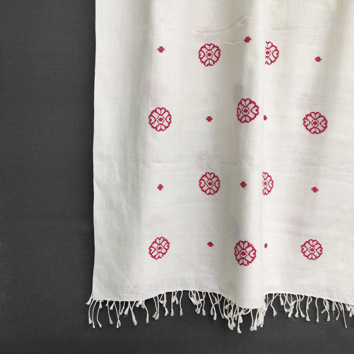 Pearl White Xopun Pattern Cotton Stole - NEST by Arpit Agarwal