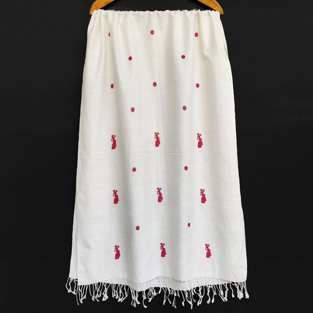 Pearl White Bihu Pattern Cotton Stole