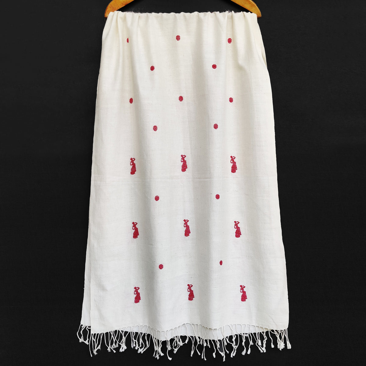 Pearl White Bihu Pattern Cotton Stole - NEST by Arpit Agarwal