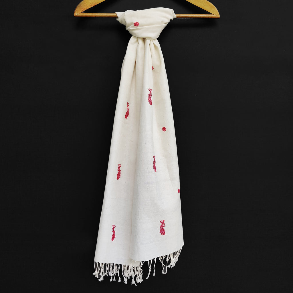 Pearl White Bihu Pattern Cotton Stole