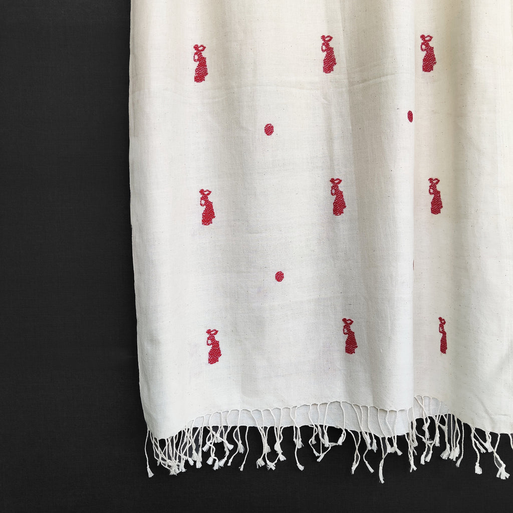 Pearl White Bihu Pattern Cotton Stole