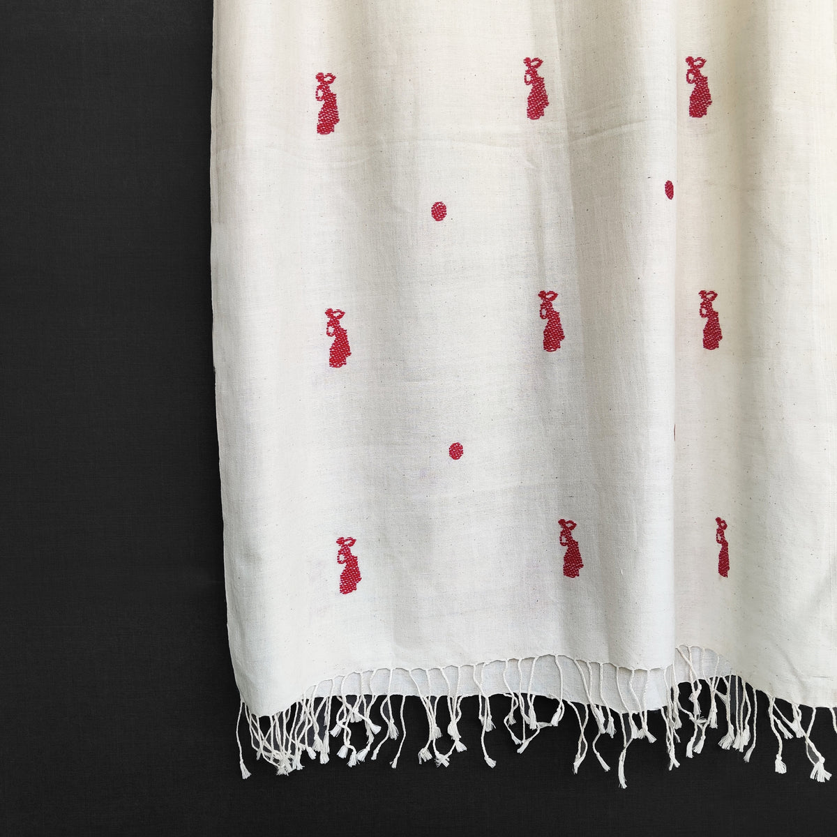 Pearl White Bihu Pattern Cotton Stole - NEST by Arpit Agarwal