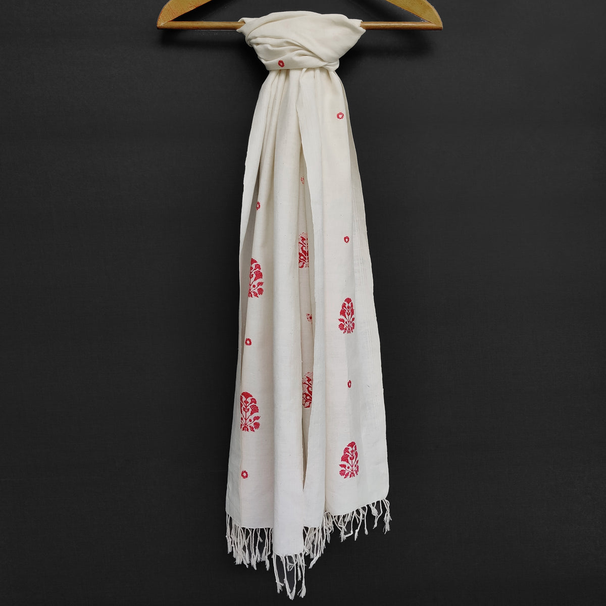 Pearl White Ranghar Pattern Cotton Stole - NEST by Arpit Agarwal