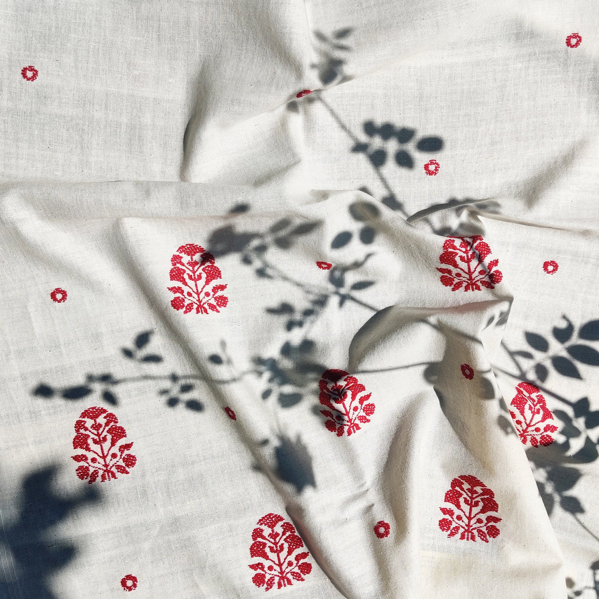Pearl White Ranghar Pattern Cotton Stole - NEST by Arpit Agarwal
