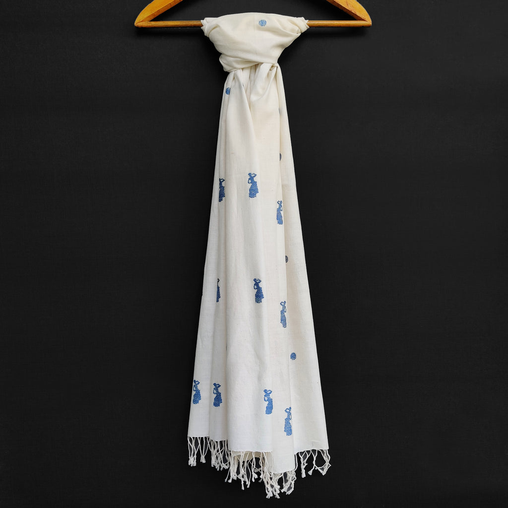 Raw White Bihu Pattern Cotton Stole