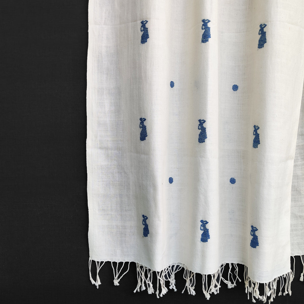 Raw White Bihu Pattern Cotton Stole - NEST by Arpit Agarwal